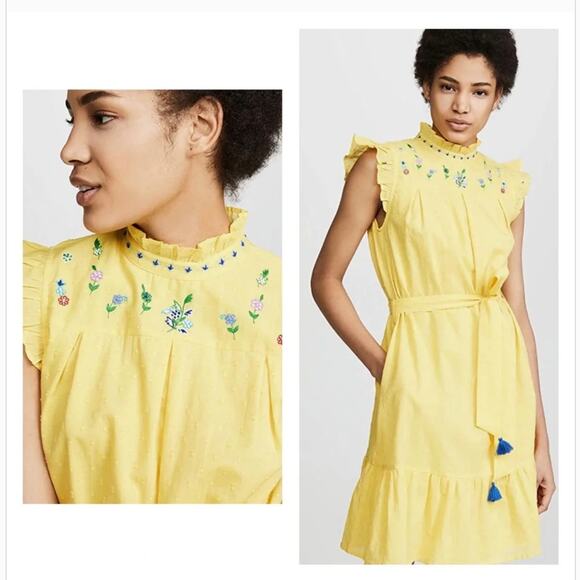 Banjanan Dresses & Skirts - Banjanan Asha Dress L Yellow Embroidered Boho Western Festival Belt Tassel